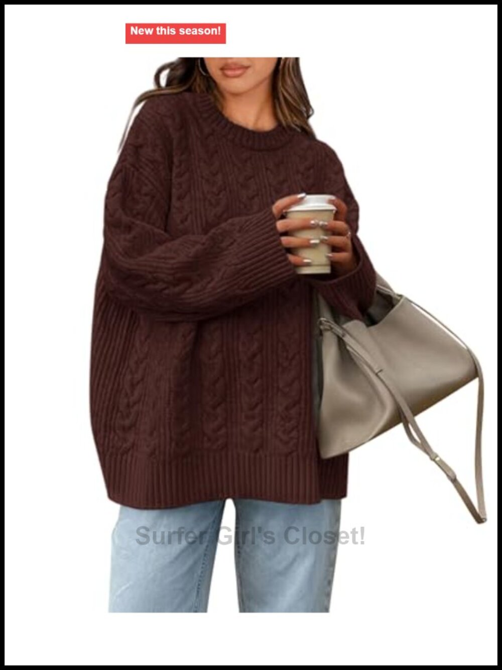 Oversized Cable Knit Crewneck Sweater Soft Knitted Pullover